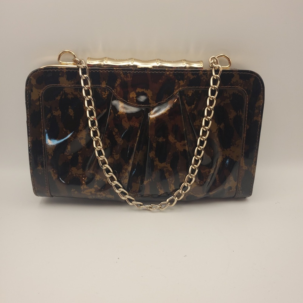 Elaine Turner Clutch‎ Purse Clasp Animal Print Organizer Chain Strap Formal Vtg